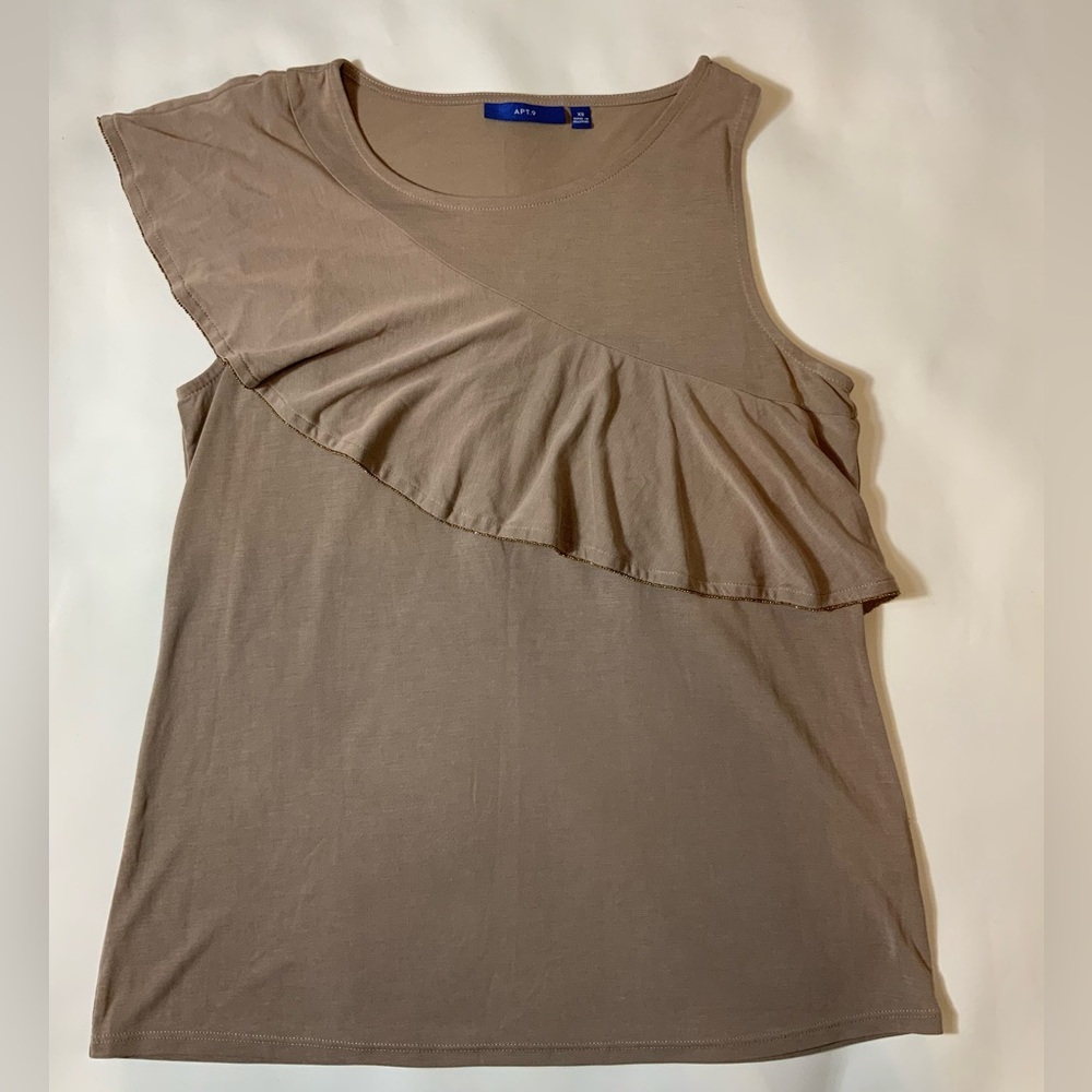 Apt. 9 Tan Asymmetrical Ruffle Tank Top